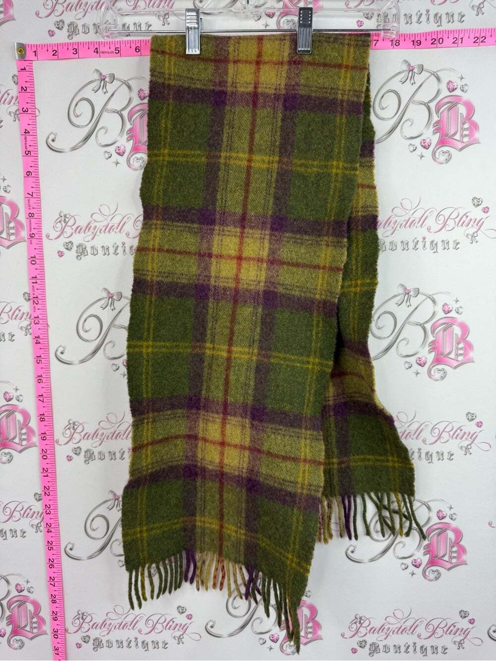 Ireland scarf lambswool 100% Green Plaid Fringe Scarf
